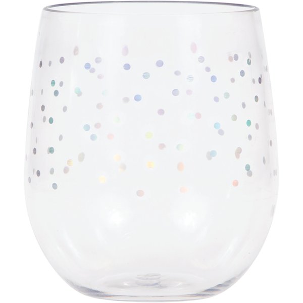 Elise Iridescent Dots Plastic Stemless Wine Glasses by, 14oz, 6PK 336727